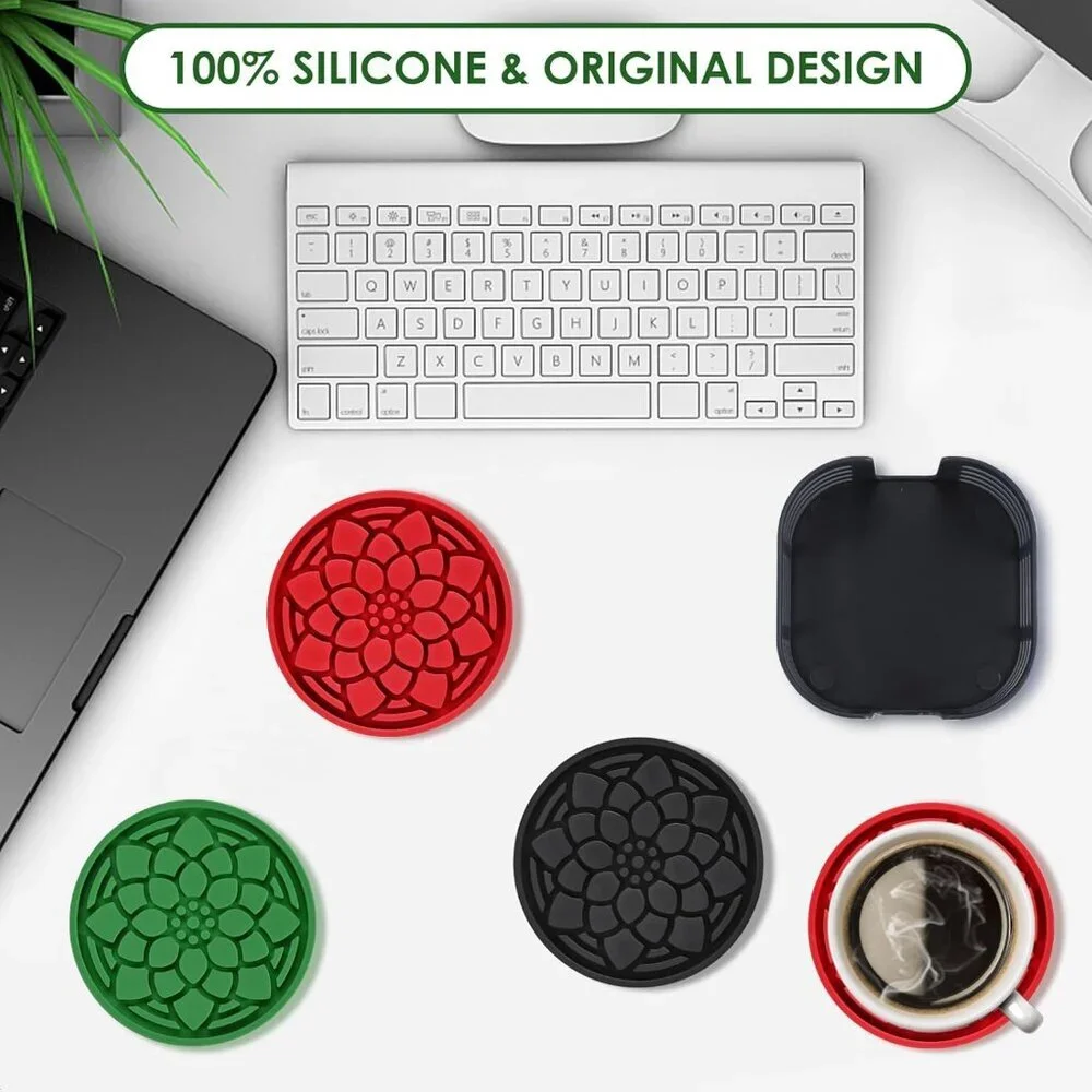 Silicone Coasters Set of 6 with Holder, Silicone Cup Holder Coasters, Hot or Col